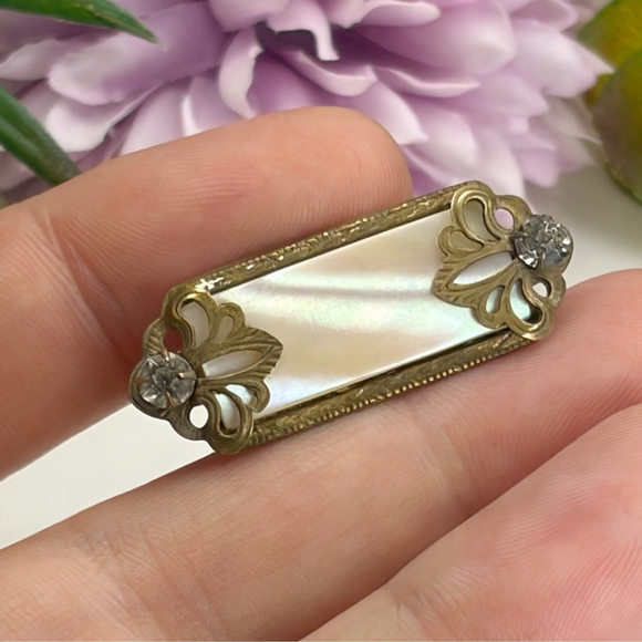 Antique Mother of Pearl Brooch Art Nouveau Edwardian Art Deco Gold Filled - Picture 6 of 10
